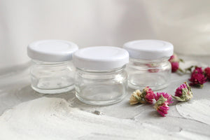 6 pcs of 1 oz (30ml) Small Glass Jars, Colorful Lids, Free of BPA, Plastisol Lined, Food Grade