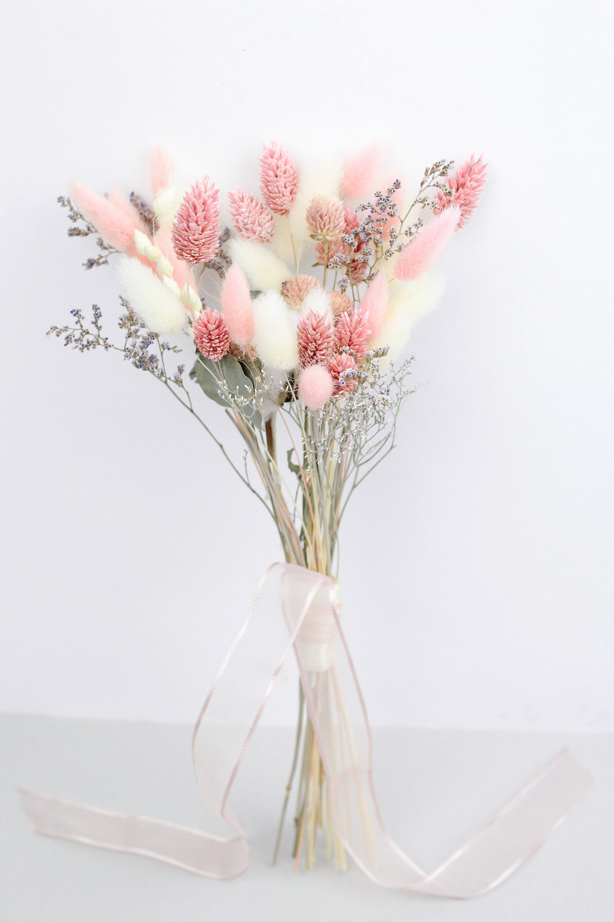 Wedding Bouquet Set, Pink and White Dried Flower Bouquet, Bridal
