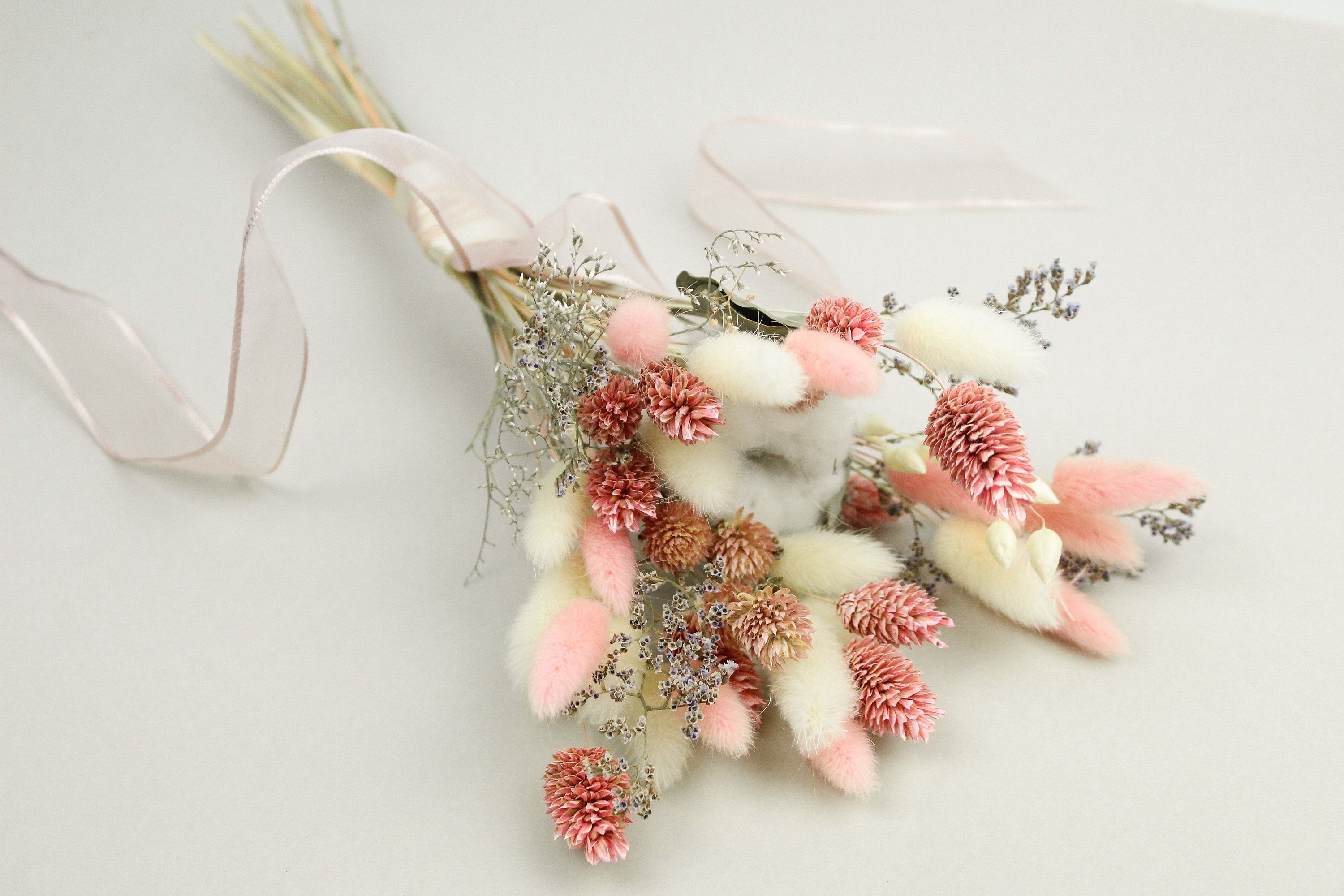 Wedding Bouquet Set, Pink and White Dried Flower Bouquet, Bridal and Dridesmaids Bouquet, Wedding Flowers, Boutonniere and Corsage Set
