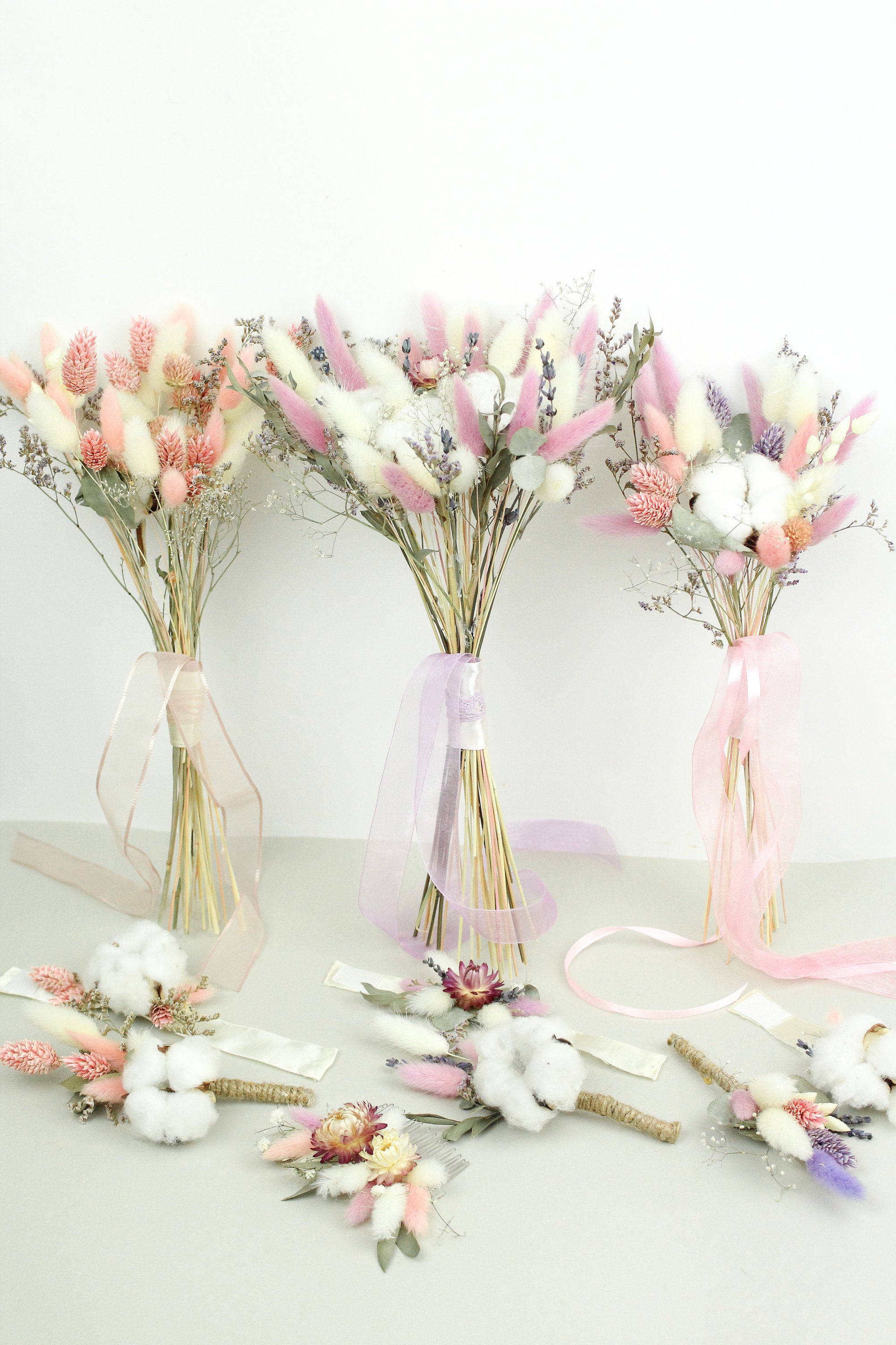 Pink Wedding Bouquet Set, Dried Flower Bouquet, Boutonniere for Men, Boutonniere and Corsage set, Wedding Corsage, Dried Flowers Arrangement
